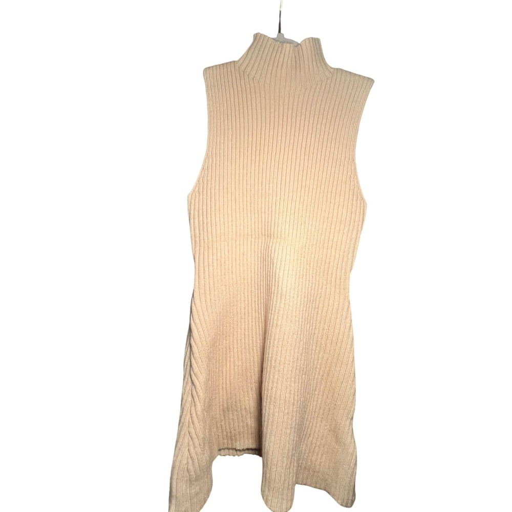 Commerse‎ Ribbed Knit Sleeveless Mock Neck Top - Neutral, Fitted, S - Picture 2 of 4